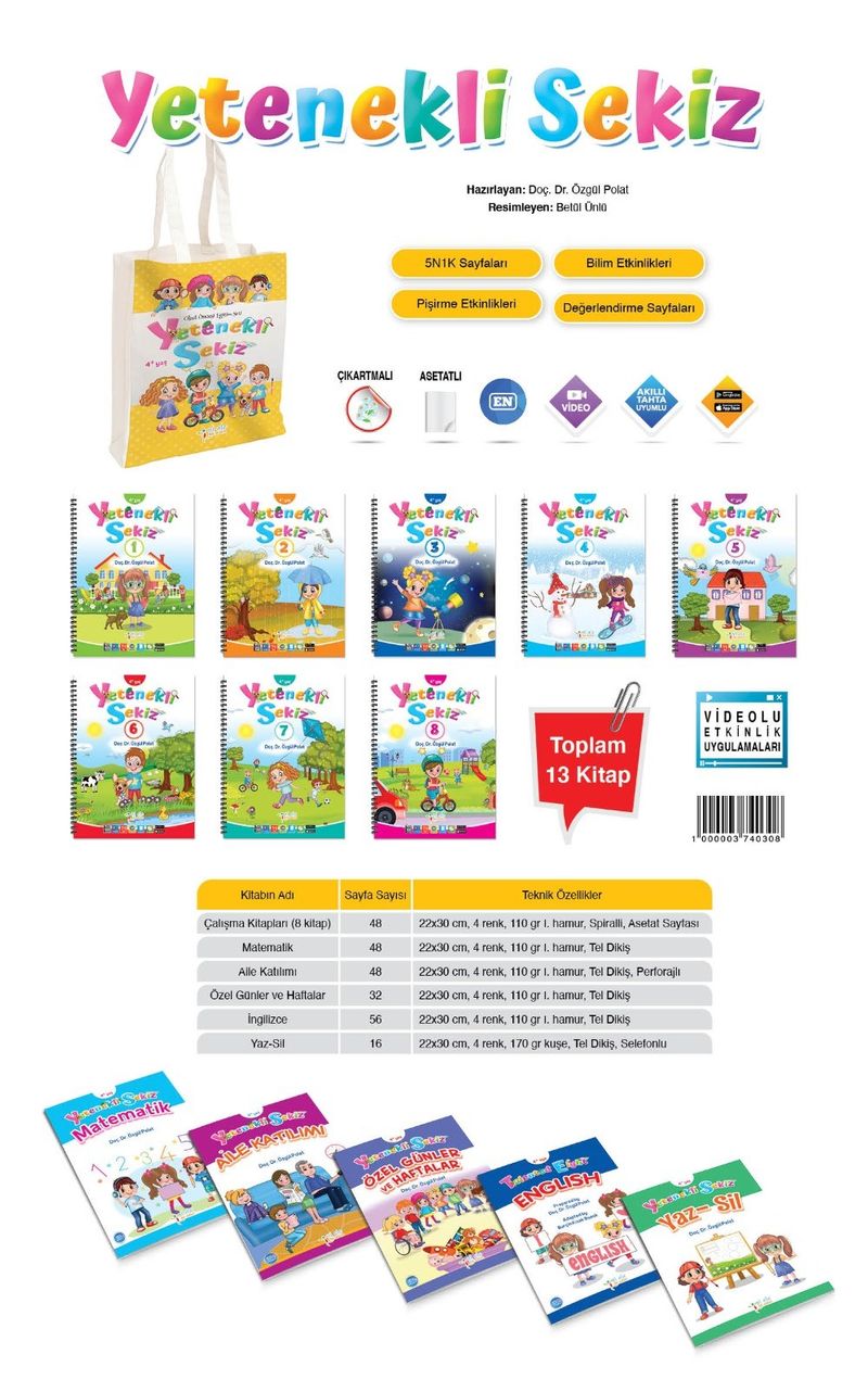 Yetenekli Sekiz 4+ Yaş Çantalı Set (13 Kitap) kitap kapağı