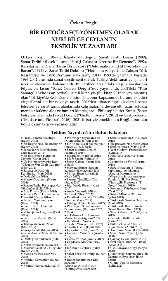 BİR FOTOĞRAFÇI-YÖNETMEN OLARAK NURİ BİLGE CEYLAN’IN EKSİKLİK VE ZAAFLARI kitap kapağı