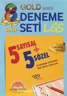 8. Sınıf Adım Adım Işıklı LGS Işıklı 5 + 5 10 Fasiküllü Deneme kitap kapağı