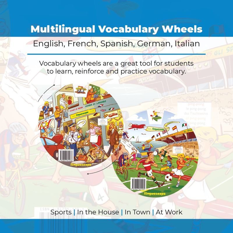 Kelime Çarkları Seti - 5 Dilde Temel Kelimeler (İngilizce, Almanca, İspanyolca, Fransızca, İtalyanca) Multilingual Vocabulary Wheels kitap kapağı