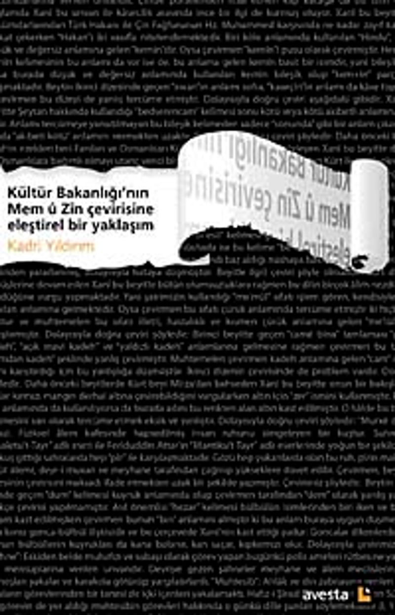 Kültür Bakanlığı'nın Mem ü Zin Çevirisine Eleştirel Bir Yaklaşım kitap kapağı