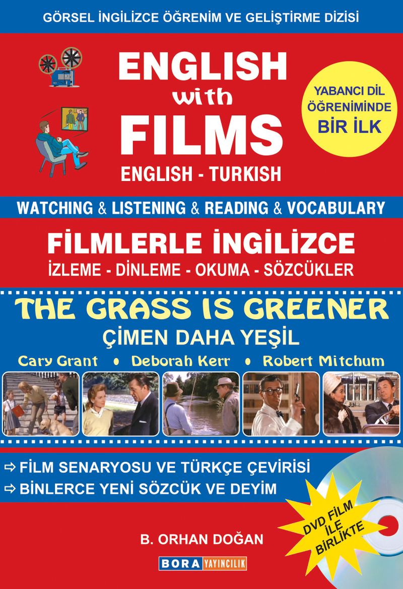 English With Films The Grass İs Greener Filmlerle İngilizce Çimen Daha Yeşil Watching Listening Reading Vocabulary English-Turkish kitap kapağı
