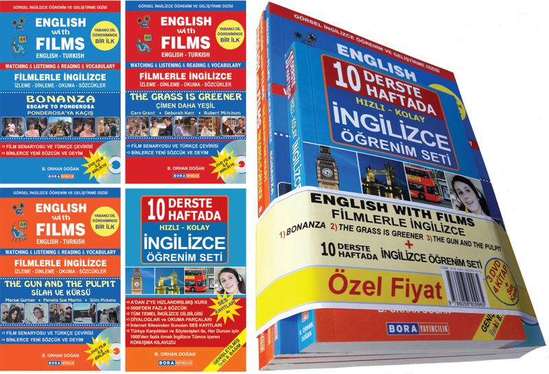 English With Films Filmlerle İngilizce + 10 Derste- 10 Haftada İngilizce Öğrenim Seti Watchıng Lıstenıng Readıng Vocabulary English – Turkish (4 Kitap + 3 Dvd Film + Ses Kayıtları) kitap kapağı