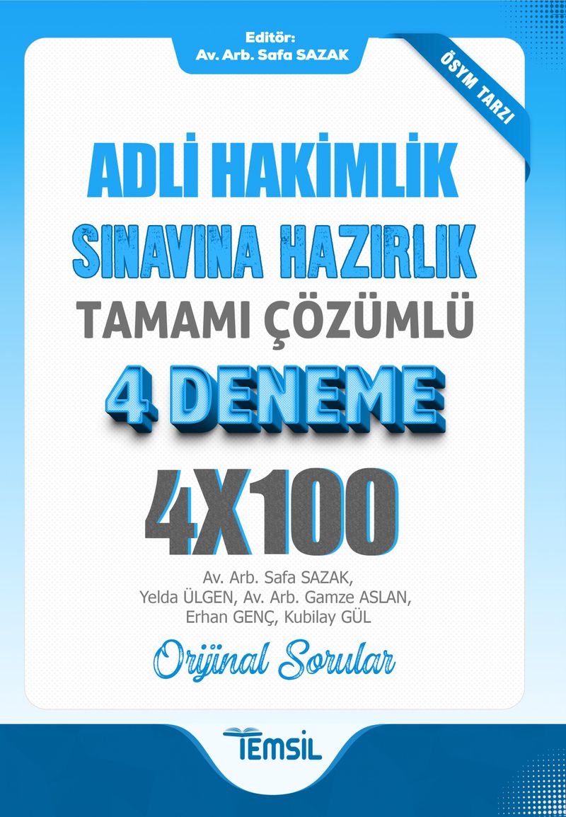 Adli Hakimlik Sınavına Hazırlık Tamamı Çözümlü 4 Deneme kitap kapağı