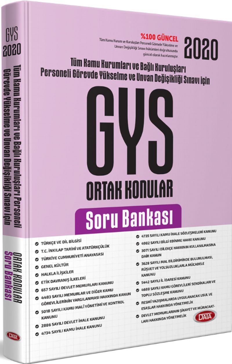 2020 Türkiye Kamu Kurumları ve Bağlı Kuruluşları Personeli GYS ve Unvan Değişikliği Ortak Konular Soru Bankası kitap kapağı