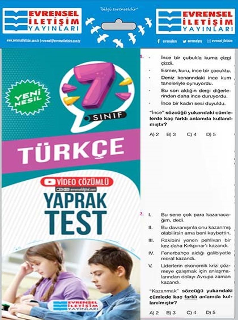 7. Sınıf Türkçe Yeni Nesil Yaprak Test kitap kapağı