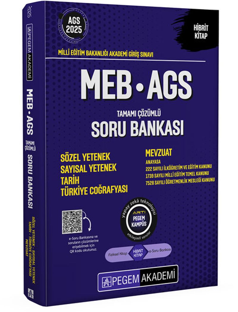 2025 MEB-AGS Soru Bankası Tamamı Çözümlü Sözel Yetenek-Sayısal Yetenek-Tarih-Türkiye Coğrafyası-Mevzuat kitap kapağı