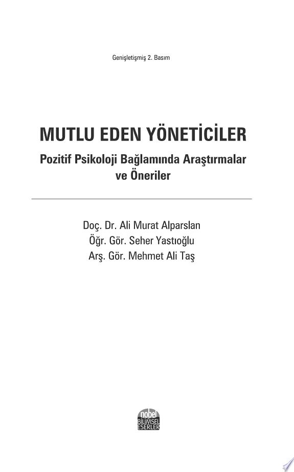MUTLU EDEN YÖNETİCİLER -Pozitif Psikoloji Bağlamında Araştırmalar ve Öneriler- kitap kapağı