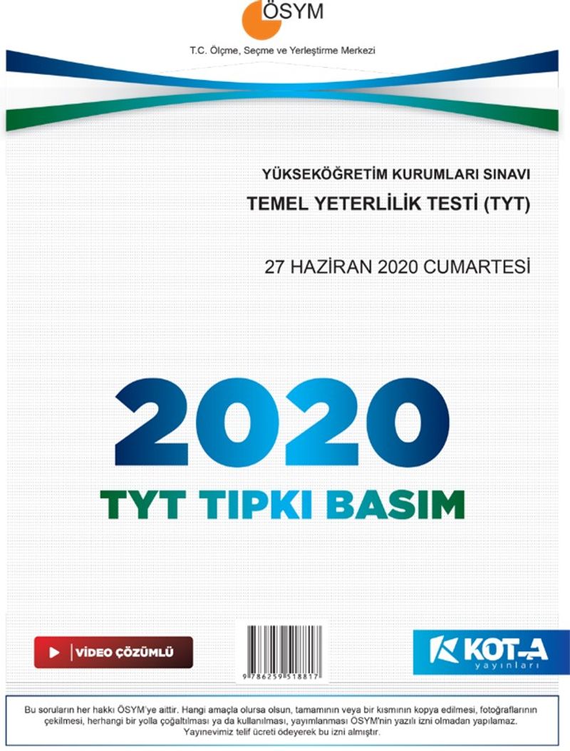 2020 TYT Çıkmış Sorular (Tıpkı Basım-Kapaksız Fasikül) kitap kapağı