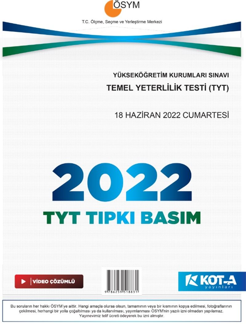 2022 TYT Çıkmış Sorular (Tıpkı Basım-Kapaksız Fasikül) kitap kapağı
