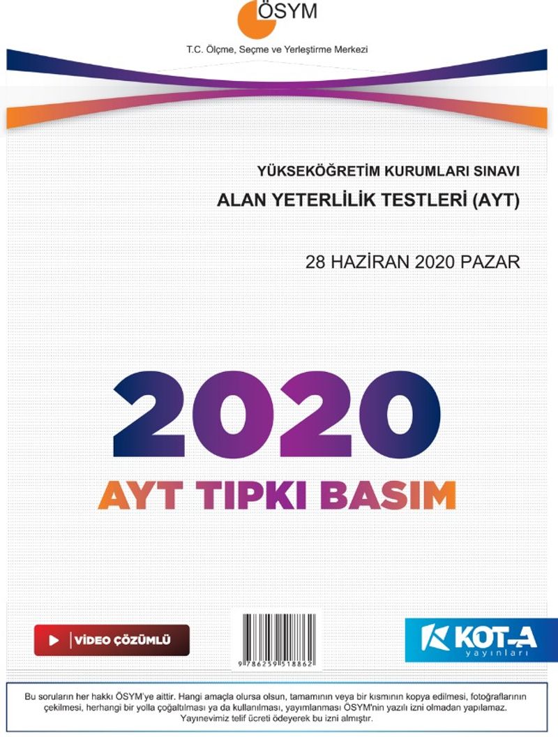 2020 AYT Çıkmış Sorular (Tıpkı Basım-Kapaksız Fasikül) kitap kapağı