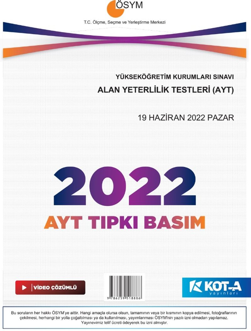 2022 AYT Çıkmış Sorular (Tıpkı Basım-Kapaksız Fasikül) kitap kapağı