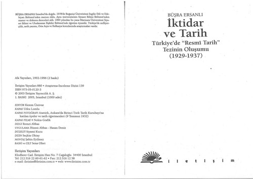 İktidar ve Tarih: Türkiye'de Resmi Tarih Tezinin Oluşumu (1929-1937) kitap kapağı