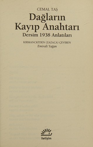 Dağların Kayıp Anahtarı Dersim 1938 Anlatıları kitap kapağı