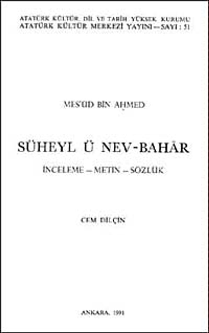 Süheyl ü Nev-Bahar İnceleme-Metin-Sözlük kitap kapağı
