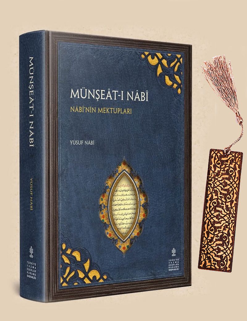 Münşeat-ı Nabi Nabi'nin Mektupları + Ahşap Ayraç - Lale - Rölyef Cevizli kitap kapağı