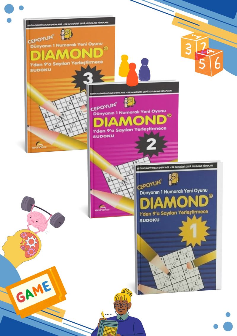 Diamond - Sudoku Akıl Dolu Oyunlar 7'den 77'ye Düşünen Tüm İnsanlar İçin IQ Geliştiren 3 Cep Boy Kitap kitap kapağı